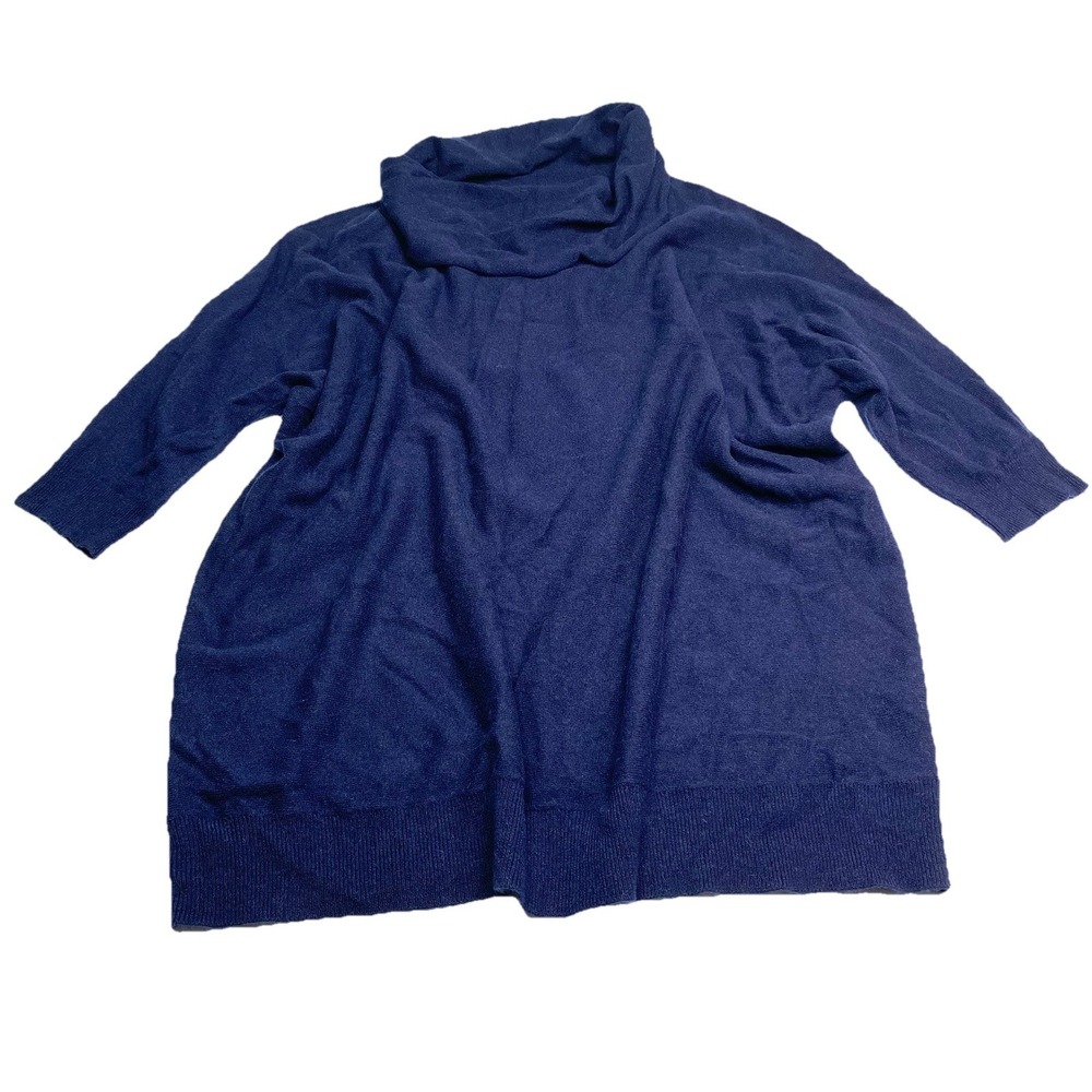 New Neiman Marcus Blue Cashmere 3/4 Sleeve Turtleneck Sweater Sz XL